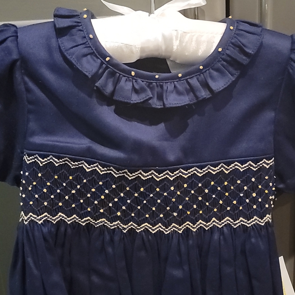 Navy Blue Long Dress with Gold Accents - Picture 2 of 5